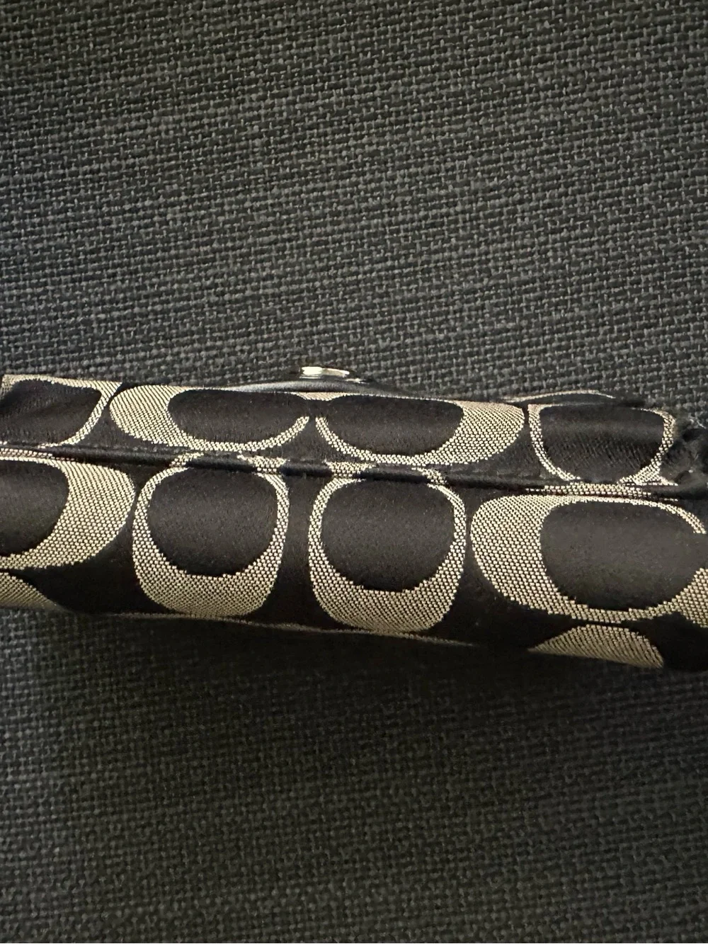 Coach Black and Silver Signature Jacquard Wristlet with Key Ring